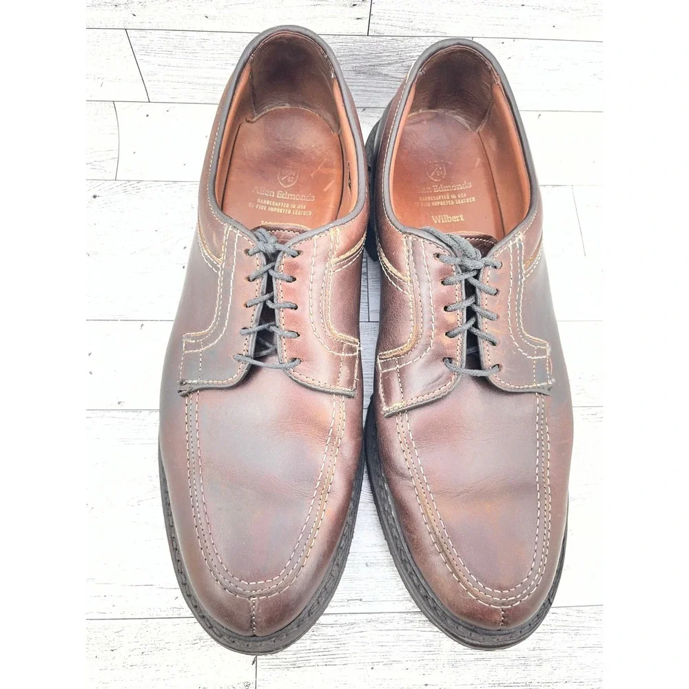 Allen Edmonds Wilbert Brown Leather Split Toe Derby Shoe Men 11D Handcrafted USA